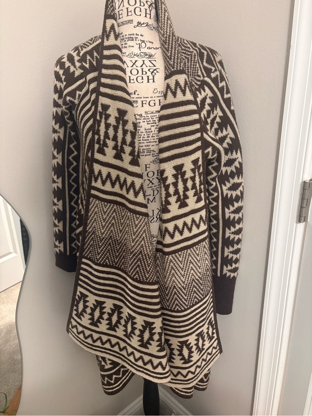 Maurices Brown & Cream Tribal Open-Front Cardigan